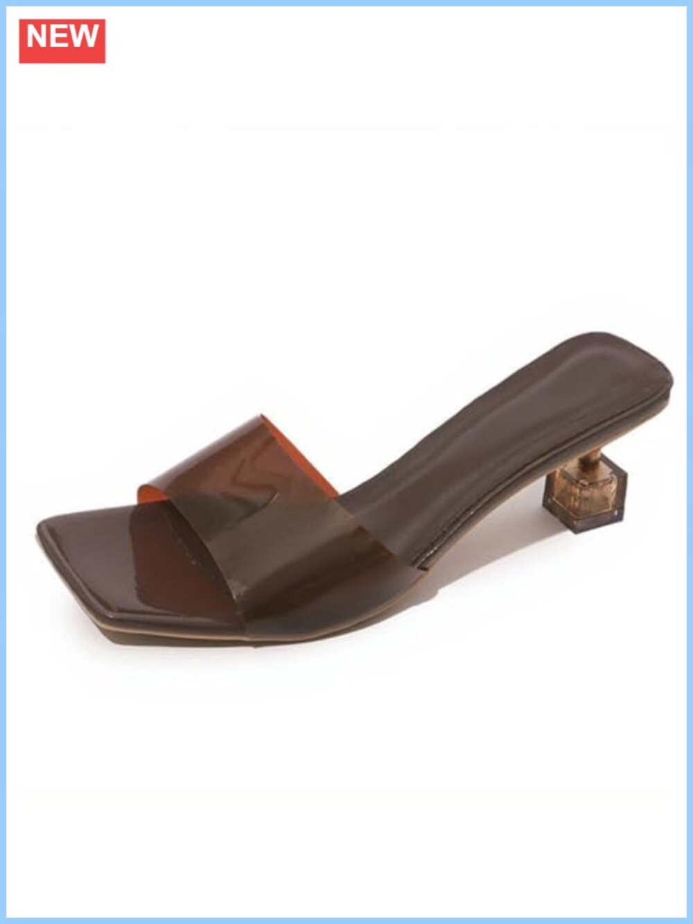 Women's Transparent Kitten Heel Slides Square Open Toe Backless Mule Sandals